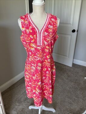 J. McLaughlin Coral Tropical Print Sleeveless Dress